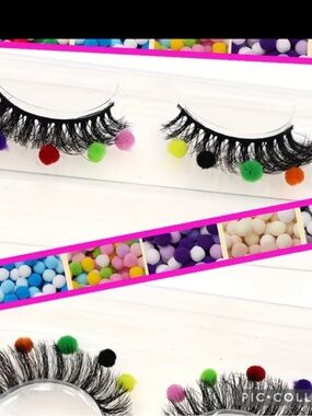 Colorful Pom-Pom False Eyelashes - Playful Black Lashes